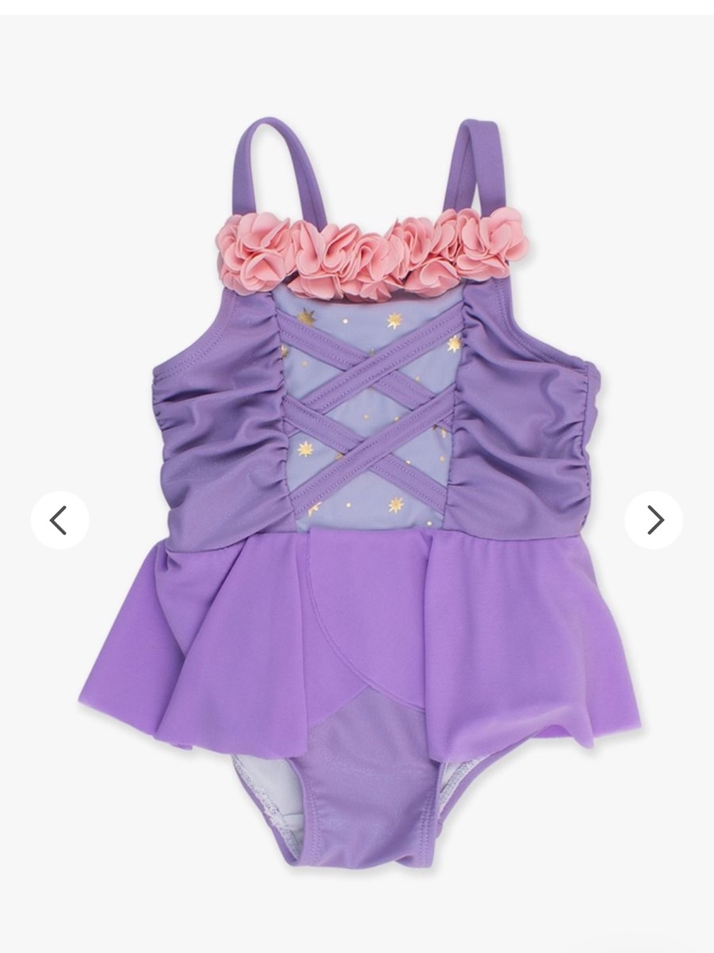 Girls Lavender Skirted One-Piece Swimsuit with Pink Floral Trim